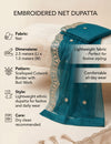 Teal Twill Net Mens Dupatta – Scalloped Cutwork Border with Buti Work