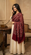Naqsh-e-Kashmir Inspired Jamawar Floral Paisley Vine Wool Blend Maroon Shawl
