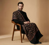 Mir-e-Khas Men's Kashmir-Inspired Jamawar Floral Paisley Vine Blue Shawl