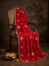 Luxe Chinon Womens Red Dupatta with Floral Diamond Work & Lace Border