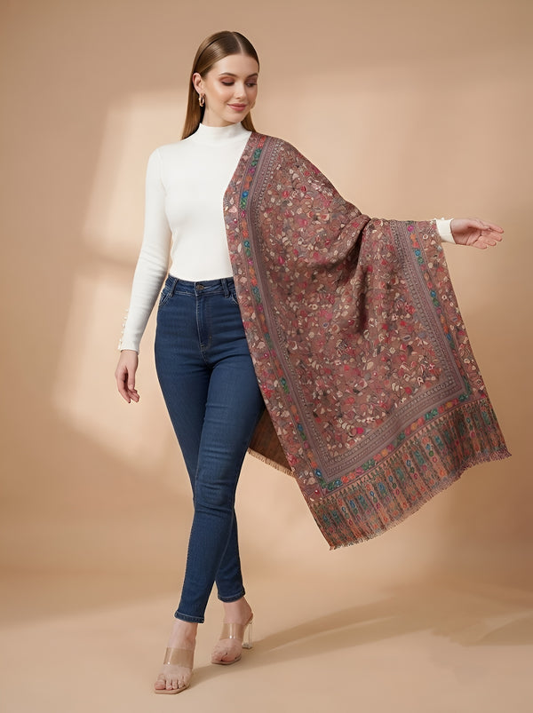 Signature Kalamkari Printed Bamboo Silk Brown Stole