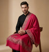 Mir-e-Khas Men's Kashmir-Inspired Kani Paisley & Geometric Border Wool Blend Red Shawl