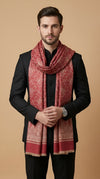 Timeless Mens Wool Blend All-Over Zari Jacquard Floral Trellis Red Stole
