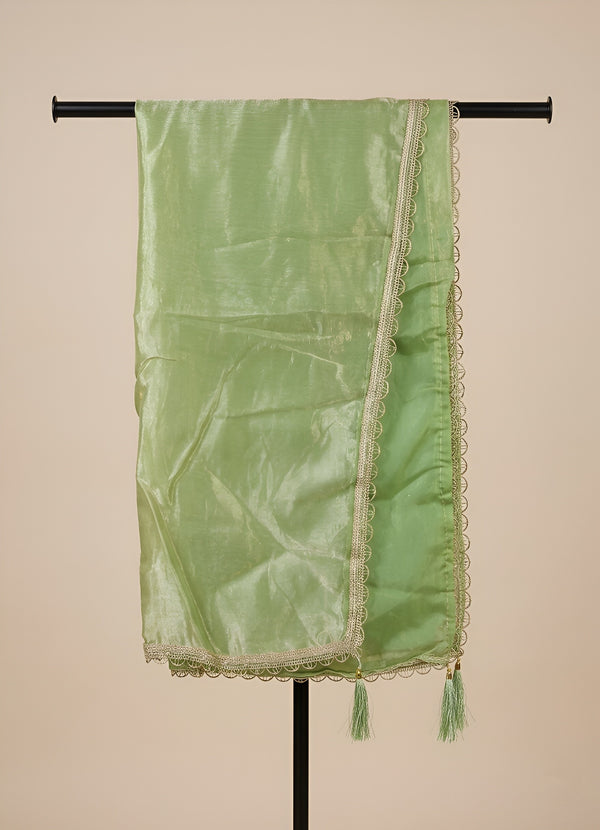 Fendi Mens Dupatta – Green Tone with Lace Border & Latkan Finish