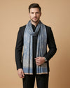 Timeless Mens Wool Blend All-Over Zari Jacquard Floral Trellis Blue Stole