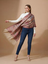 Regal Kani Weave Mughal Architecture & Floral Garden Wool Blend Beige Stole