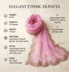 Pink Organza Women Dupatta – Scalloped Cutwork Border with Buti Work