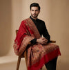 Mir-e-Khas Men's Mughal Palace Scenic Jacquard Woven Red Shawl with Zari Work