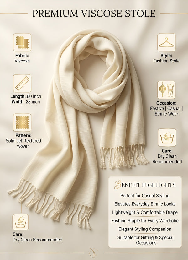 Everyday Solid Textured Viscose Beige Women's Stole | Lightweight Wrap