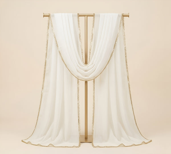 Nazneen Chiffon Mens Dupatta – Solid White with Elegant Lace Border