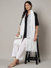 White Chanderi Cotton Dupatta with Subtle Floral Embroidery (Size: 2.5x1 m Approx)