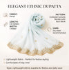 White Organza Mens Dupatta – Scalloped Cutwork Border with Buti Work