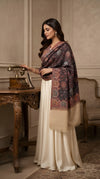 Naqsh-e-Kashmir Woven Kani Jacquard Floral Shawl with Traditional Beige Border & Panel