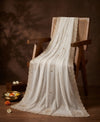 Luxe Vichitra Women White Dupatta with 4 Side Scalloped Embroidered Border & Buti Embellishment