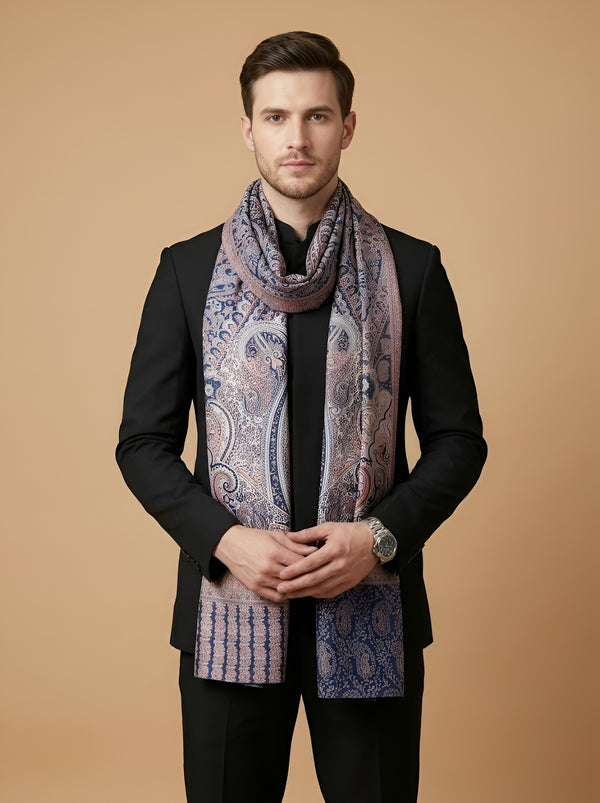 Reserve Mens Bamboo Silk Heritage Printed Reversible Blue Stole