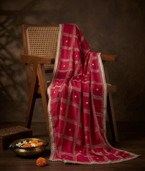 Chinon Dupatta with Gold Grid Embellishment