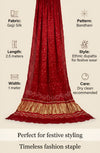 Luxurious Gajji Silk Red Dupatta with Bandhani Dots & Zari Border