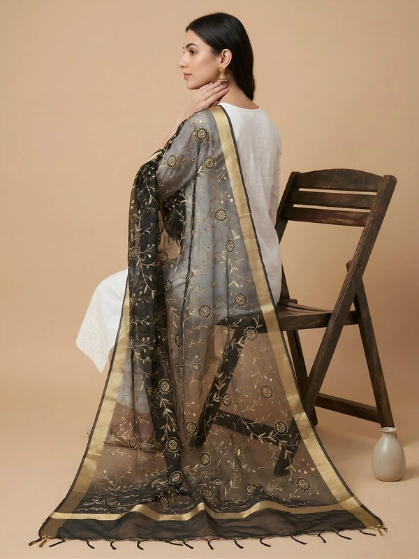 Black Organza Meena Jaal Dupatta | Elegant Sheer Festive Drape
