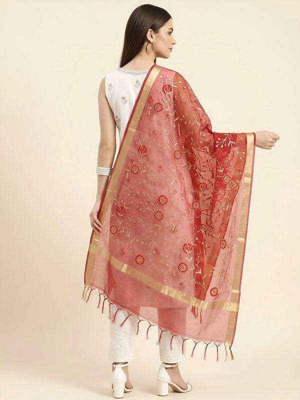 Red Organza Meena Jaal Dupatta | Elegant Sheer Festive Drape