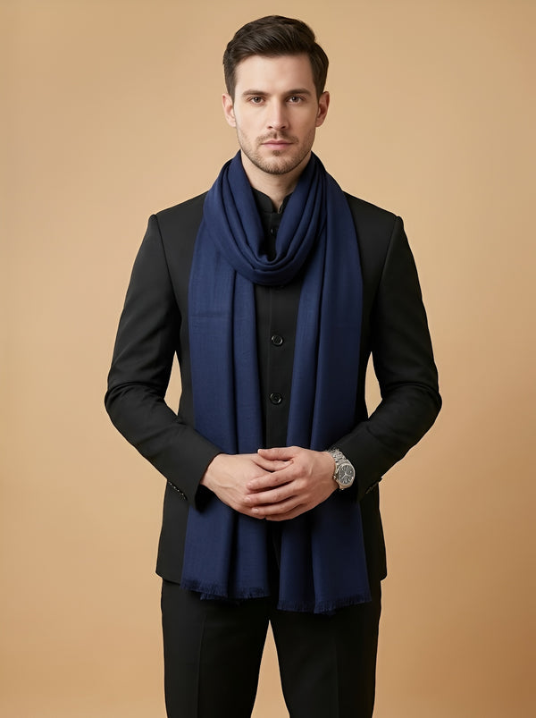 Timeless Mens Micro Wool Solid Timeless Blue Stole | Soft Everyday Wrap
