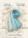Luxe Rangoli Women Blue Dupatta with 4 Side Scalloped Embroidered Border & Buti Embellishment