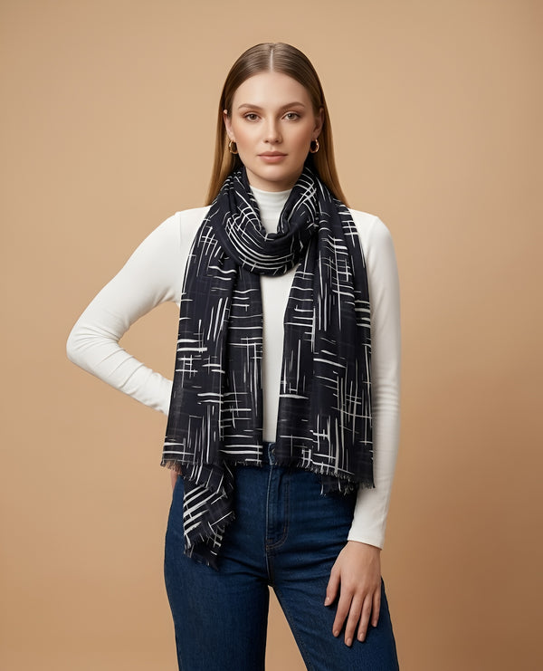 Signature Bamboo Silk Abstract PrintedStole | Modern Geometric Brushstroke Print