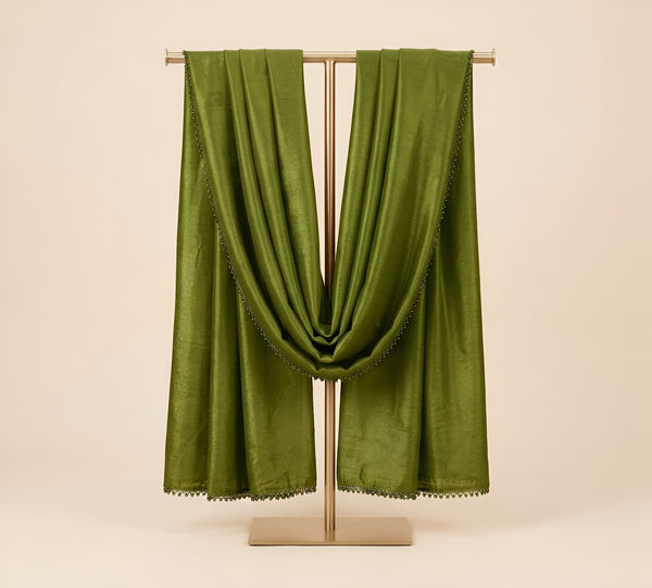 Green Nazneen Chiffon Dupatta with Lace Border | Solid Lightweight Wrap