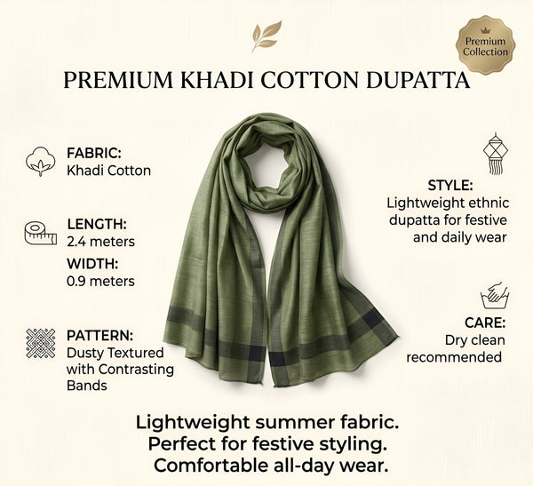 Khadi Cotton Mens Dupatta – Dusty Bottle Green with Textured Weave