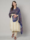 Printed Bamboo Silk Women Shawl – Blue Floral Statement Wrap (80 x 40 Inches)