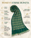 Chinon Bandhani Print Crush Women Green Dupatta with Traditional Motif Grid Design & Tassel Detailing