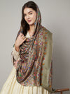 Bamboo Silk Bottle Green Kashmiri Women Stole with Traditional Paisley Jaal | Soft & Elegant | 80×28 Inches