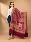 Regal Multicolor Patchwork Kani Jacquard Woven Wool Blend Maroon Stole