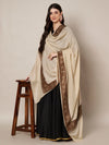 Woolen Women Shawl in Light Brown with Intricate Traditional Embroidered Border (80 x 40 Inches)