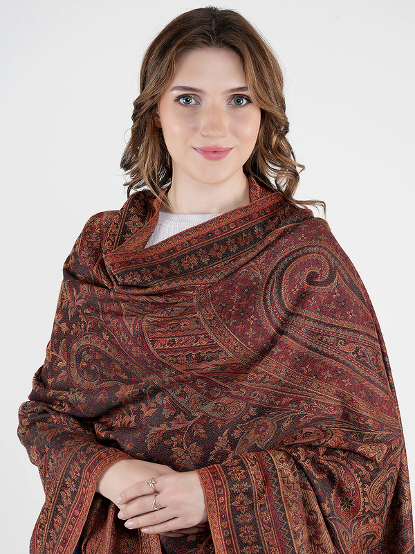 Black Jamawar Wool Blend Women Shawl with Intricate Paisley Weave – 80×40 Inches