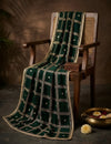 Bottle Green Chinon Dupatta with Gold Grid Embellishment (Size: 2.5x1 m Approx)
