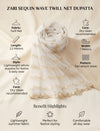 Net White Dupatta with Twill Zari Sequin Wave Work