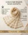 Net Cream Dupatta with Twill Zari Sequin Wave Work