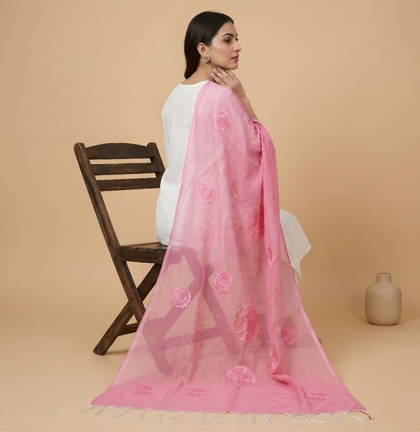 Pink Cotton Embroidered Dupatta | Summer Edit Lightweight Ethnic Essential