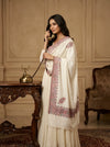 Naqsh-e-Kashmir Inspired Kani Paisley & Geometric Border Wool Blend White Shawl