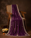 Luxe Vichitra Women Purple Dupatta with 4 Side Scalloped Embroidered Border & Buti Embellishment