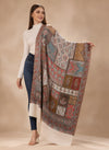 Regal Multicolor Patchwork Kani Jacquard Woven Wool Blend White Stole