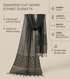 Cotton Mens Dupatta – Black with Diamond Cut Work & Woven Border