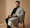 Mir-e-Khas Men's Kashmir-Inspired Jamawar Floral Paisley Vine White Shawl