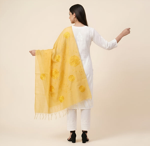 Yellow Cotton Embroidered Dupatta | Summer Edit Lightweight Ethnic Essential