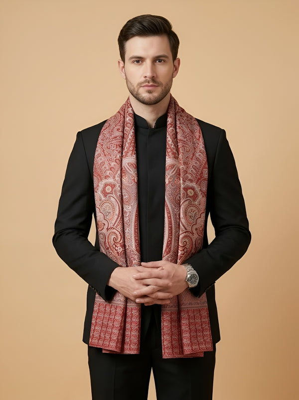 Reserve Mens Bamboo Silk Heritage Printed Reversible Red Stole