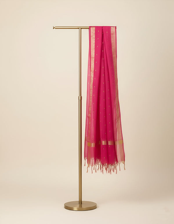 Cotton Silk Mens Dupatta – Rani with Zari Buta & Border Work