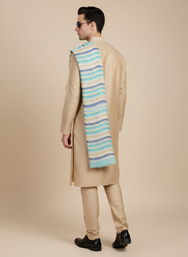 Woolen Zig-Zag Moonlight Zari Mens Stole | Heritage Wrap (80 x 28 Inches)