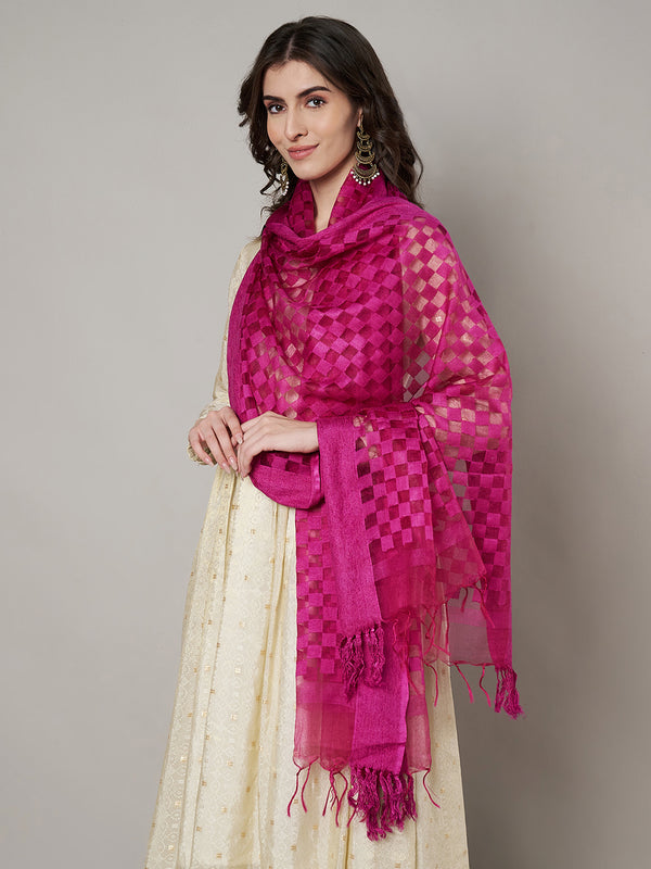Rani Cutwork Cotton Dupatta with Tassels (Size: 2.5x1 m Approx)