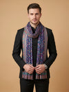 Reserve Mens All-Over Kalamkari Floral Print Bamboo Silk Blue Stole