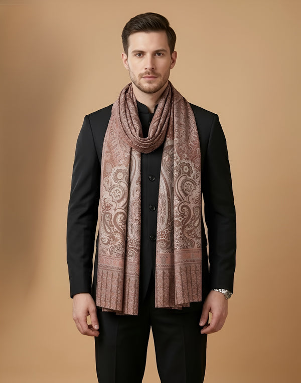 Reserve Mens Bamboo Silk Heritage Printed Reversible Beige Stole